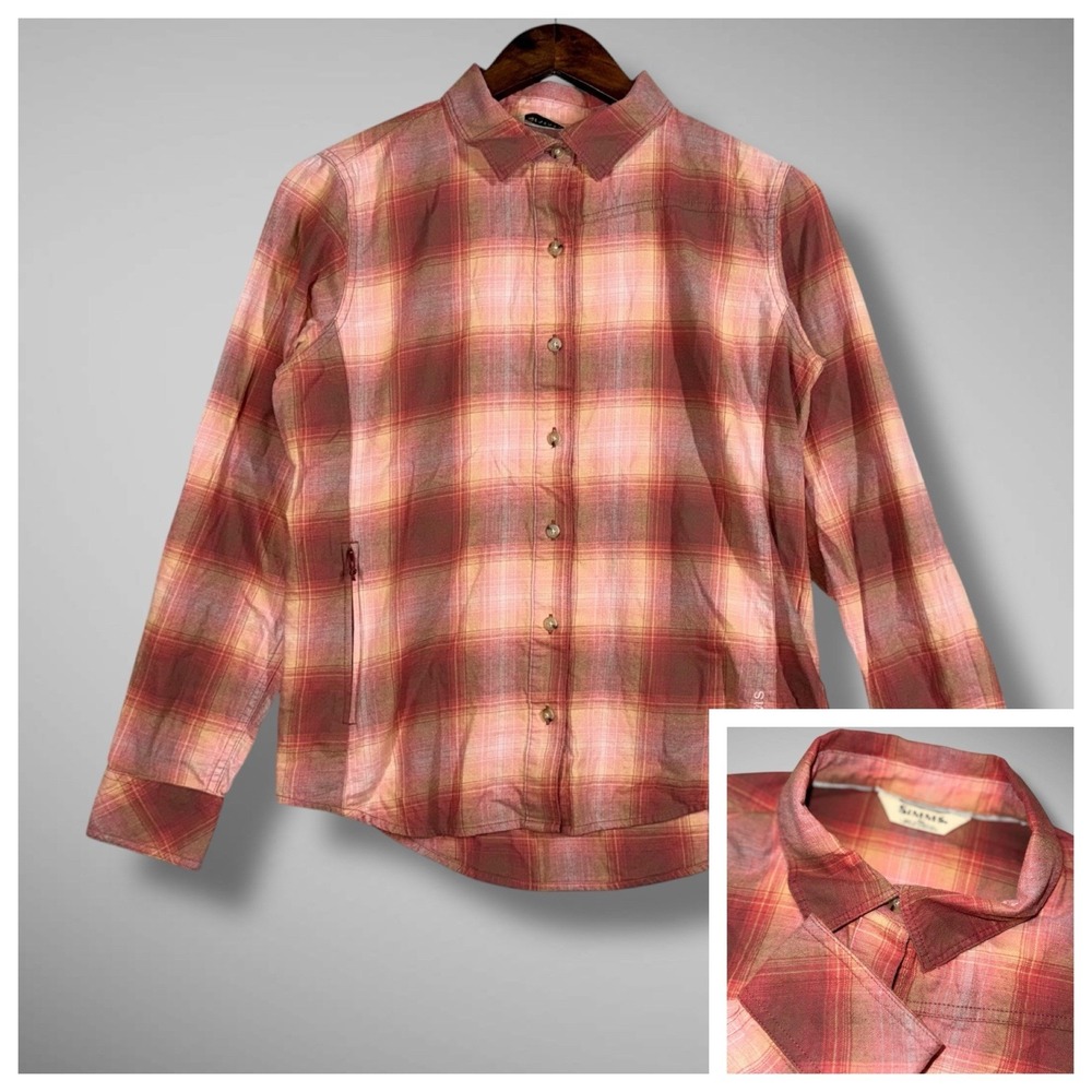 Simms Fishing Gear Womens Pink Plaid‎ Button Up Size Medium